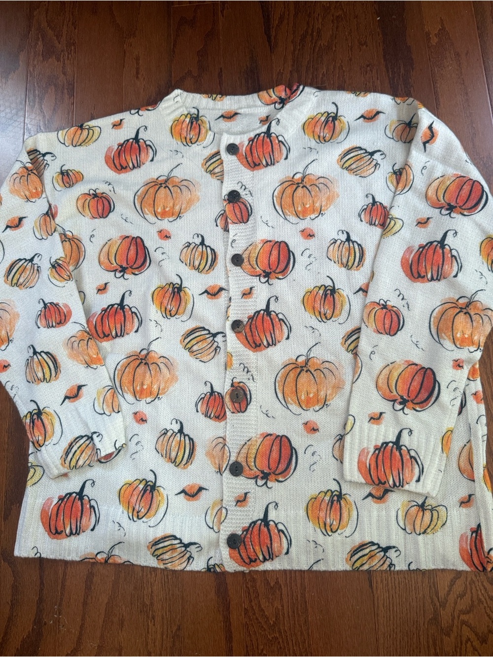 🎃 Pumpkin Print Button Cardigan Cozy Fall Cottagecore Sweater - Picture 7 of 12